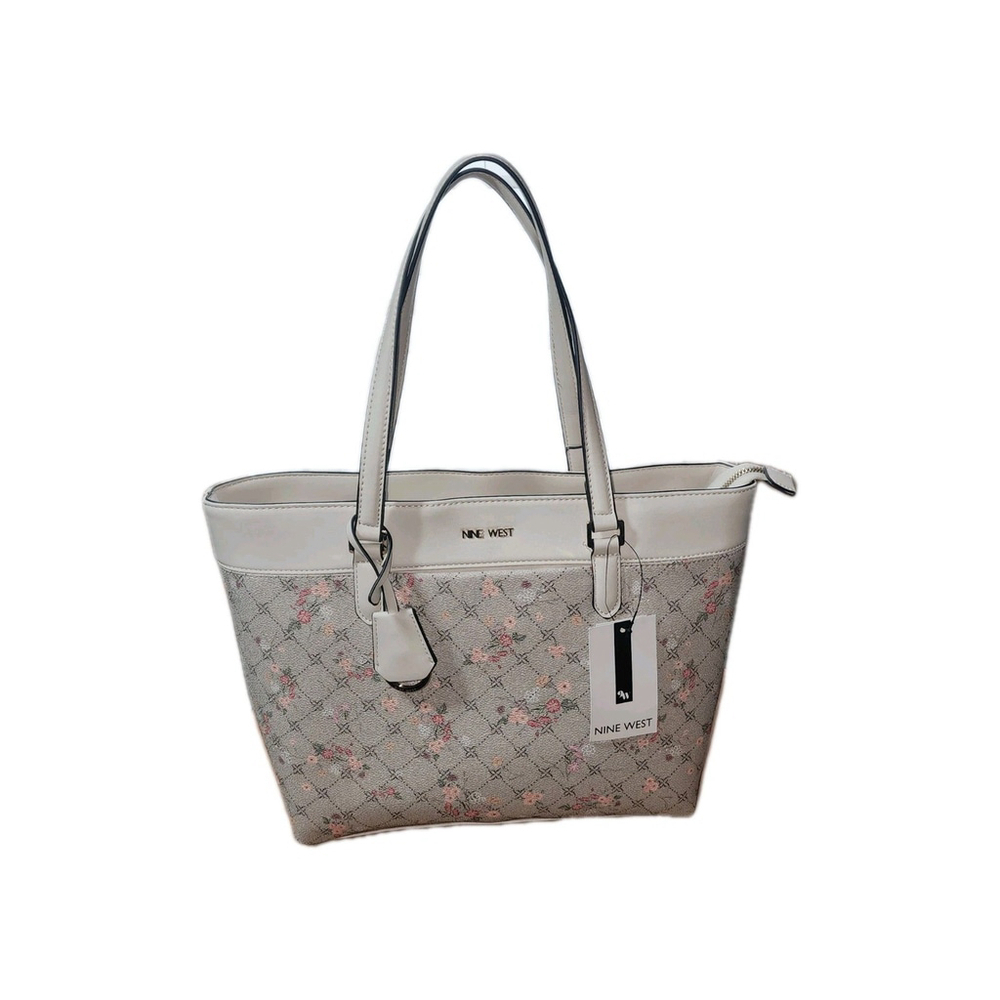 NEW Nine West Kaislie Tote Floral Logo Purse Cream Pink - Picture 2 of 9